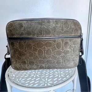 Coach Flight Crossbody Green Suede & Black Calf Leather Bag